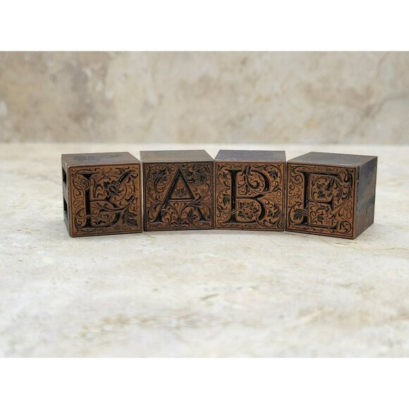 Antique Copper Capital Letter B A R E Printing Block Set of 4 Blocks Art Nouveau - Picture 1 of 8